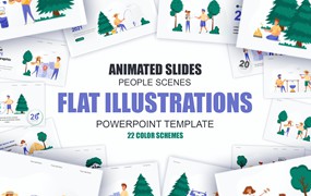 娱乐活动扁平插画数据可视化PPT动画幻灯片模板 Recreation Flat Illustration Powerpoint Template