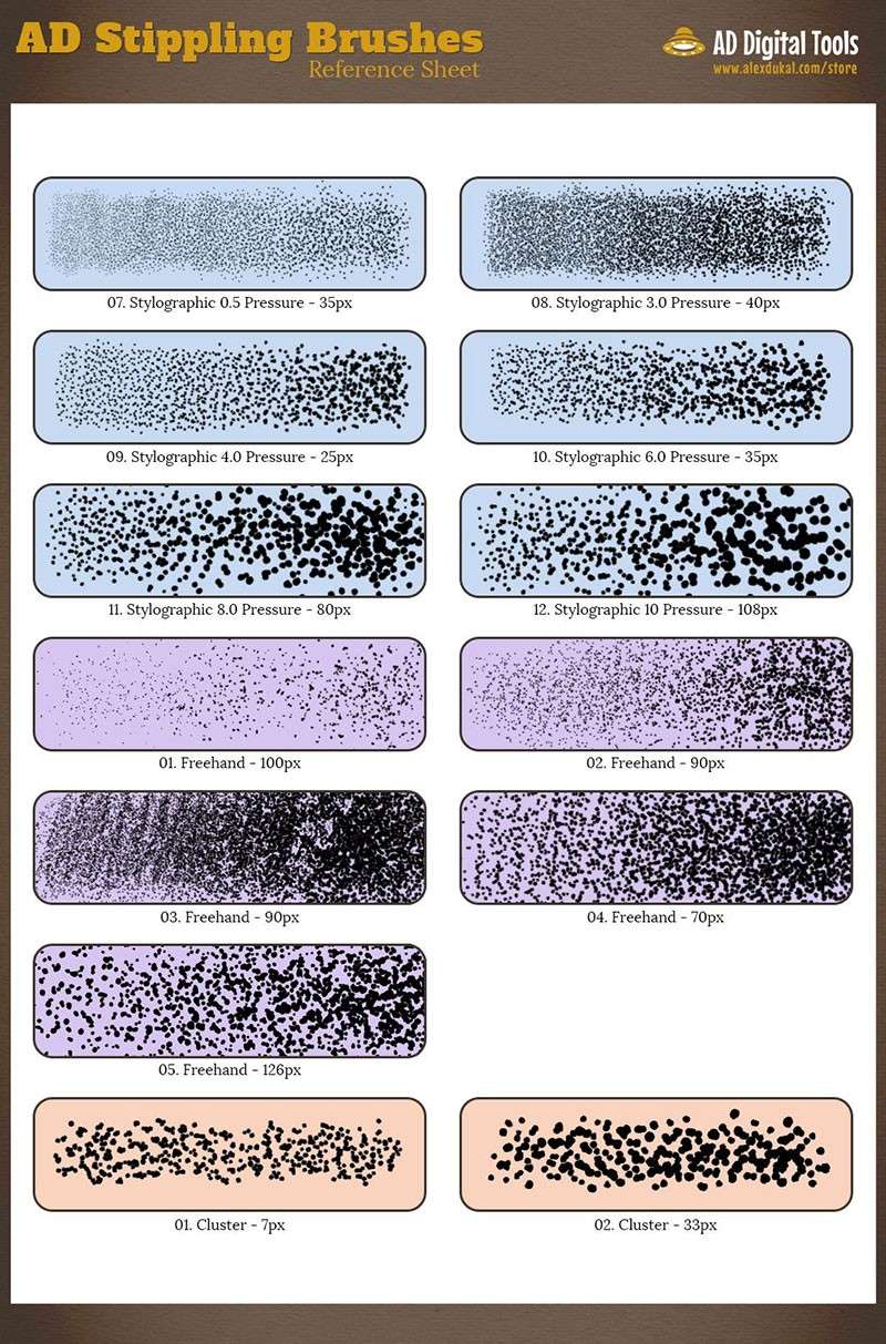 Photoshop复古点绘插画笔刷，tpl格式 笔刷资源 sucaiwan.com