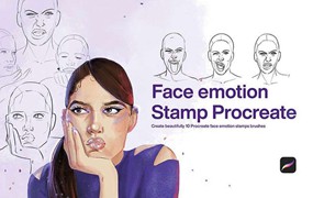 10种人像夸张面部表情线稿Procreate笔刷