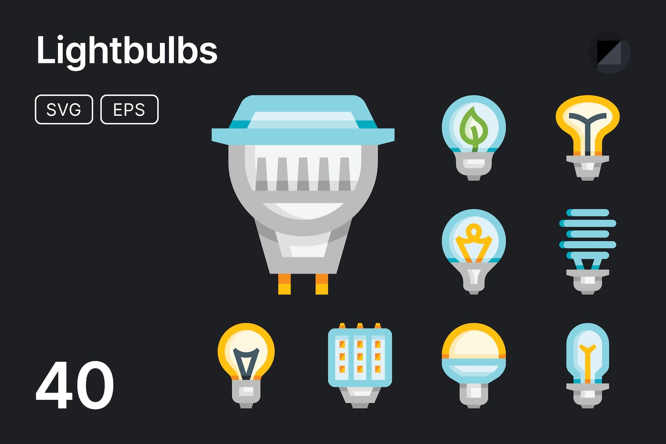 40个灯泡彩色样式图标 Basicons / Color / Lightbulbs Icons 图标素材 sucaiwan.com