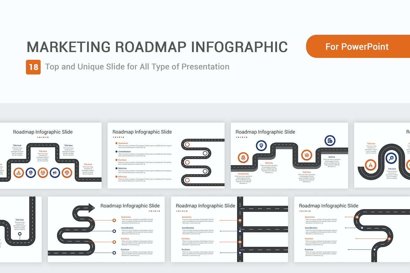营销路线图信息图表PPT幻灯片模板下载 Marketing Roadmap Infographic PowerPoint Template 幻灯图表 sucaiwan.com