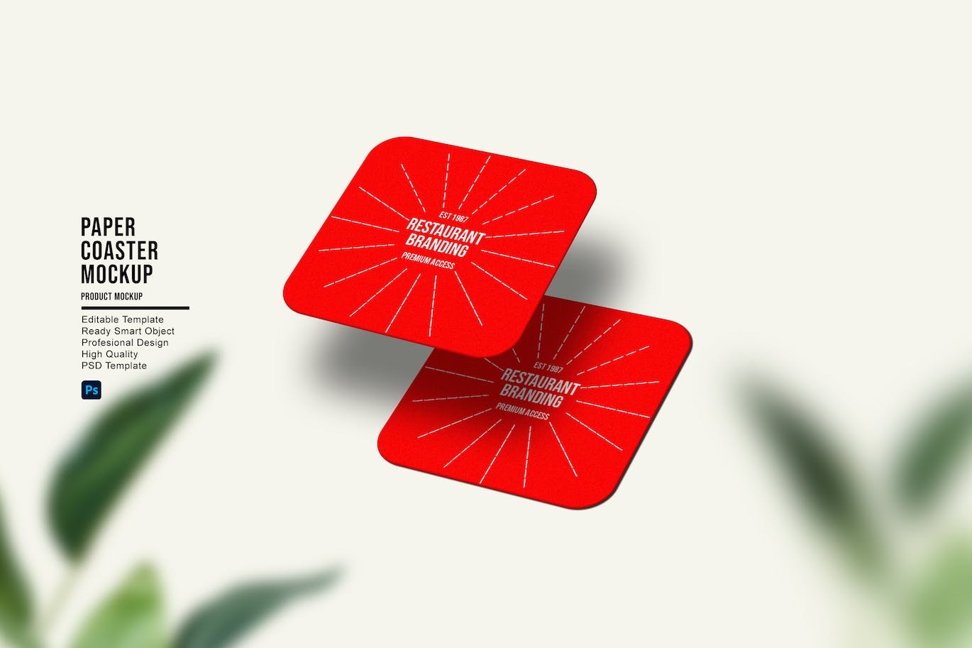 圆角方形纸杯垫设计样机模板 Paper Coaster Mockup 样机素材 sucaiwan.com