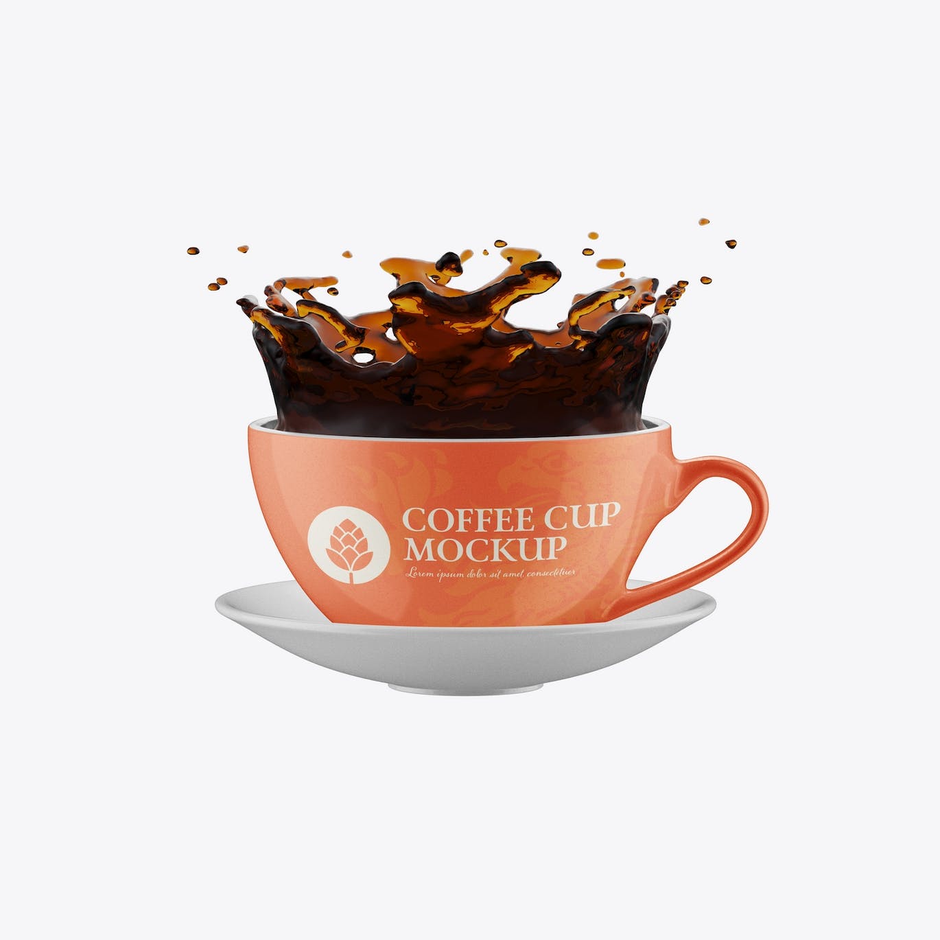 托盘咖啡杯品牌设计样机 Colorfull Coffee Cup with Splash Mockup 样机素材 sucaiwan.com