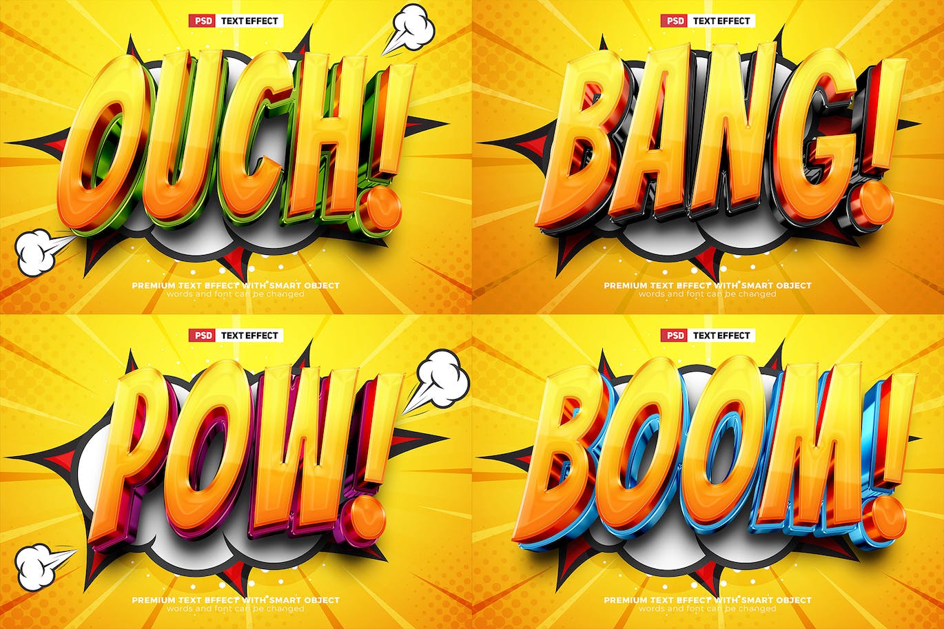 超级英雄漫画光亮的3D文本效果v1 Super Hero Comic Glossy 3D Text Effect Vol. 1 插件预设 sucaiwan.com