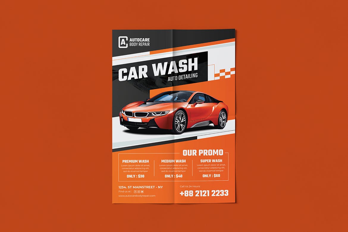洗车服务海报模板 Car Wash Flyer Template Set 设计素材 sucaiwan.com