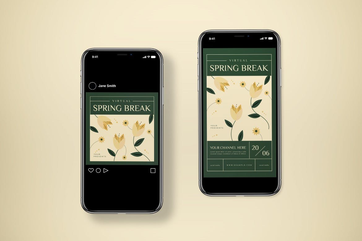 春天假期海报模板下载 Virtual Spring Break Flyer Set 设计素材 sucaiwan.com