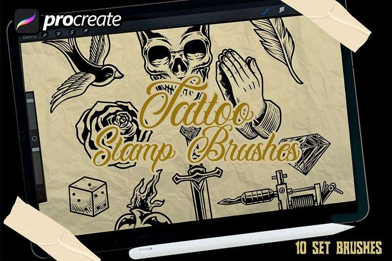 4套纹身图案Procreate笔刷 笔刷资源 sucaiwan.com