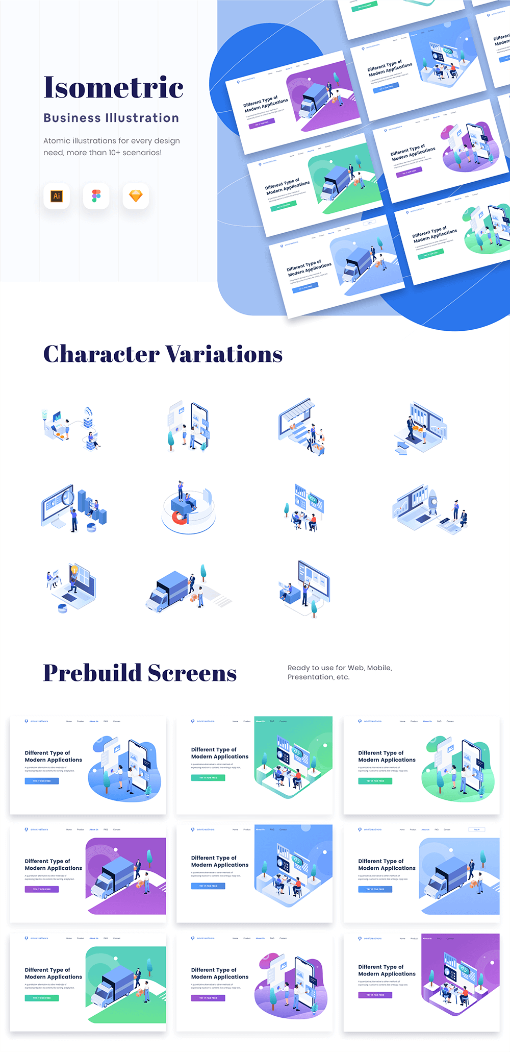 等距商业办公场景插画 APP UI sucaiwan.com