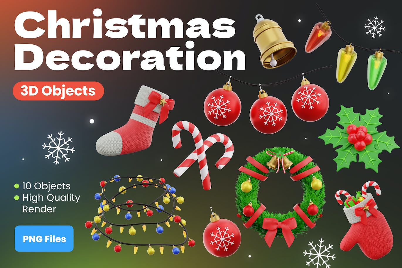 圣诞装饰3D插画 Christmas Decoration 3D Illustrations 图标素材 sucaiwan.com