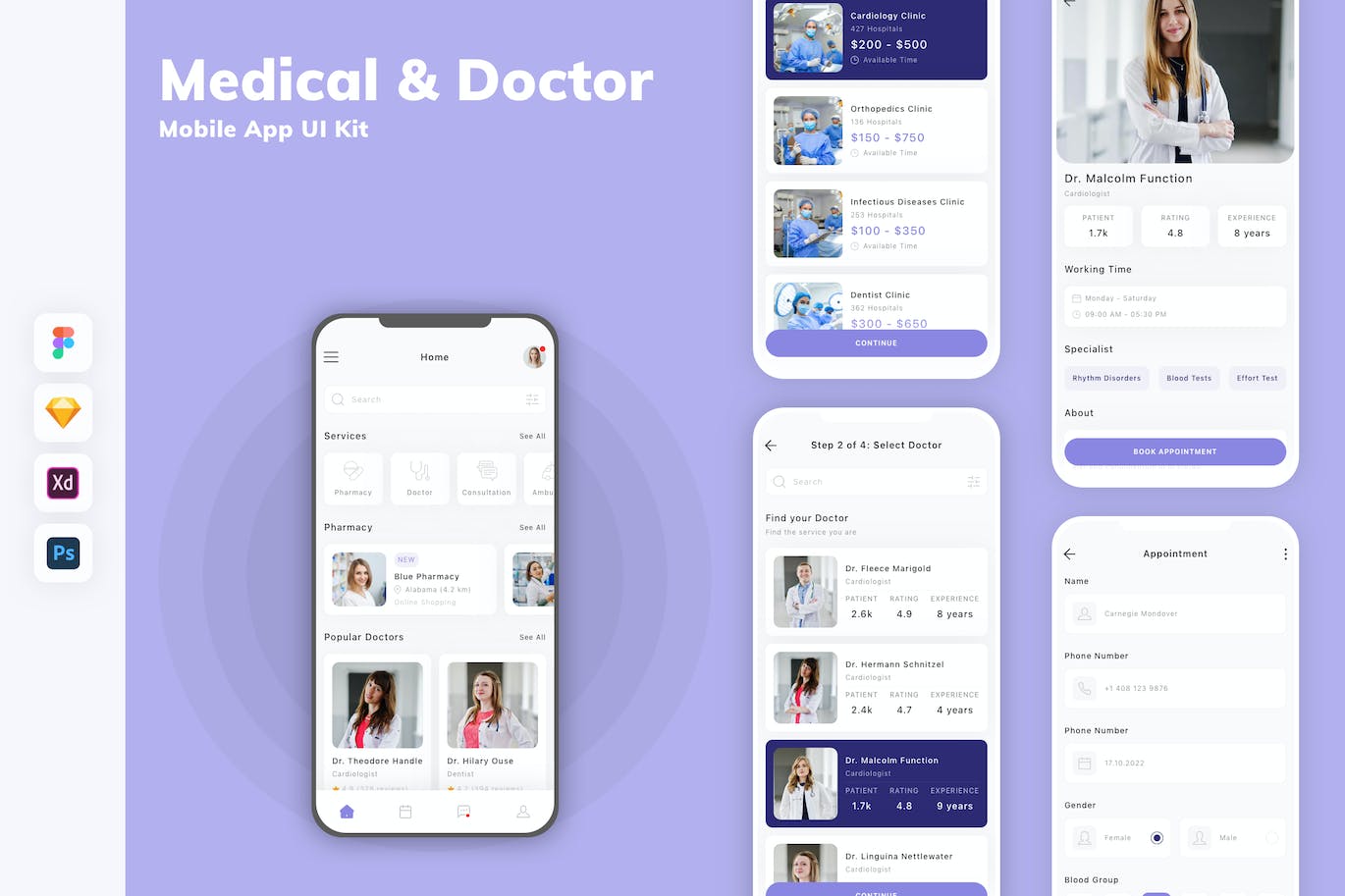 医疗&医生App移动应用设计UI工具包 Medical & Doctor Mobile App UI Kit APP UI sucaiwan.com