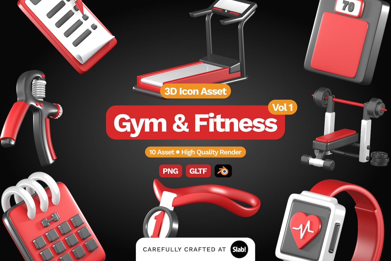 3D健身房和健身图标v1 3D Gym and Fitness Icon Vol 1 图标素材 sucaiwan.com