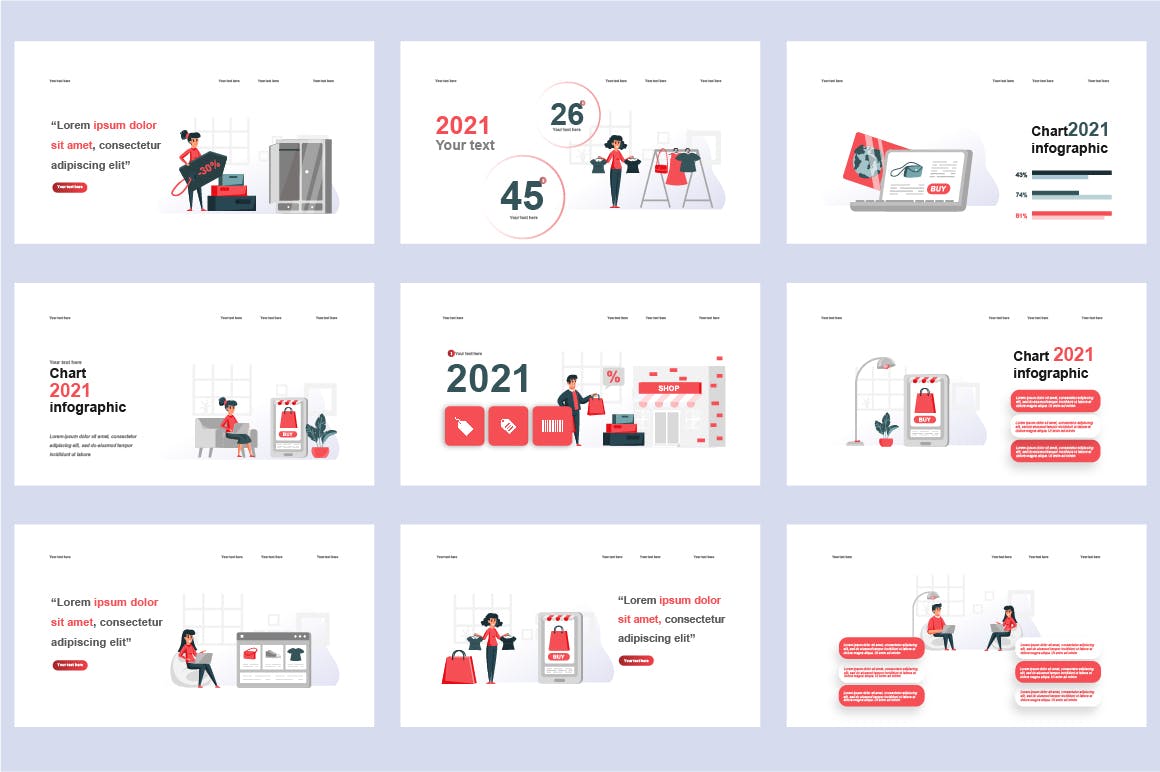 电子商务扁平插画数据可视化PPT动画幻灯片模板 Commerce Flat Illustration Powerpoint Template 幻灯图表 sucaiwan.com