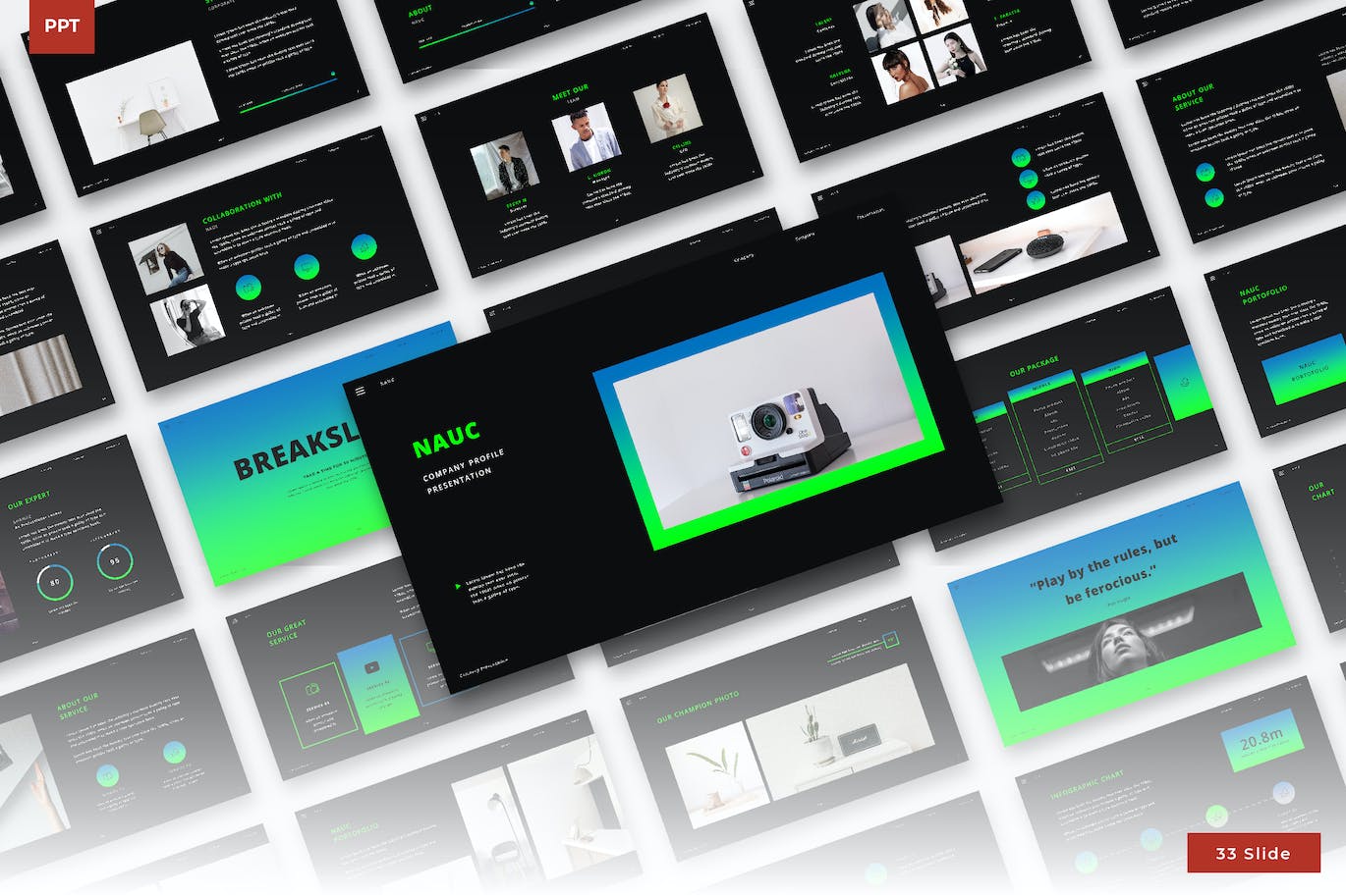 深色渐变PPT演示幻灯片模板 Nauc Powerpoint Presentation Template 幻灯图表 sucaiwan.com