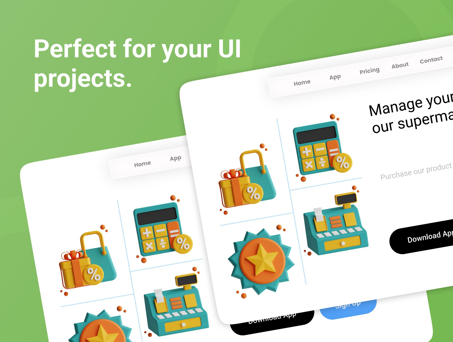 高质量三维渲染超市商场收银主题插画图标素材合辑 3D Supermarket 图标素材 sucaiwan.com