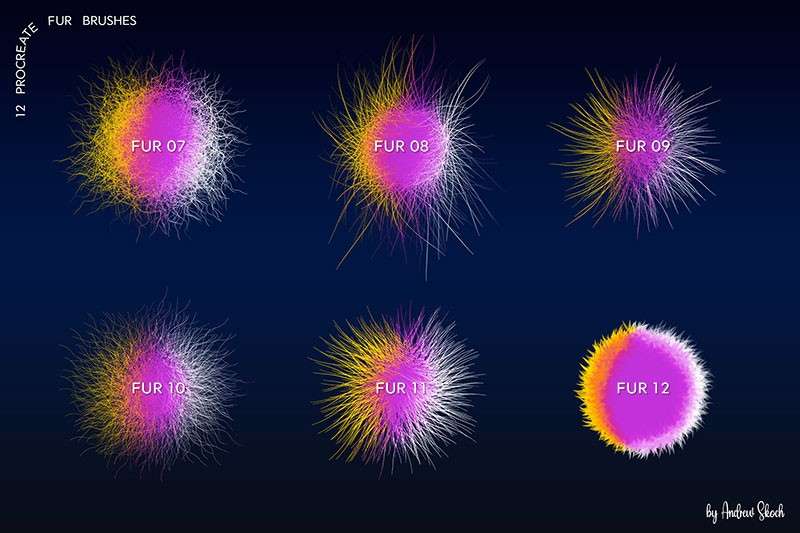12个动物绒毛Procreate笔刷 笔刷资源 sucaiwan.com