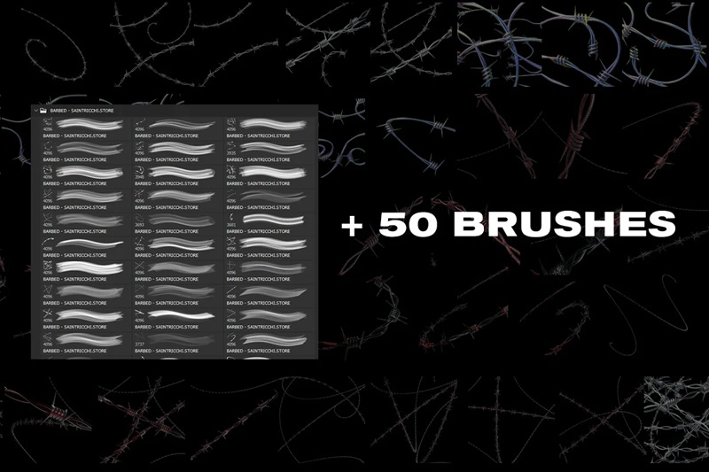潮流酸性艺术街头服饰设计恐怖铁丝网PS笔刷PNG装饰素材 BARBED WIRE – TEXTURES 笔刷资源 sucaiwan.com
