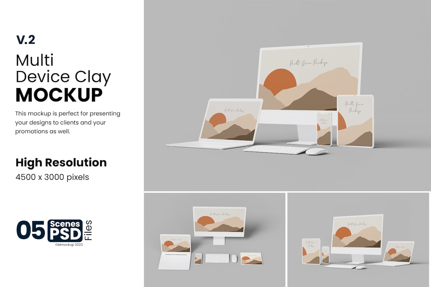 多设备响应式屏幕粘土样机v2 Multi Device Clay Mockup V.2 样机素材 sucaiwan.com