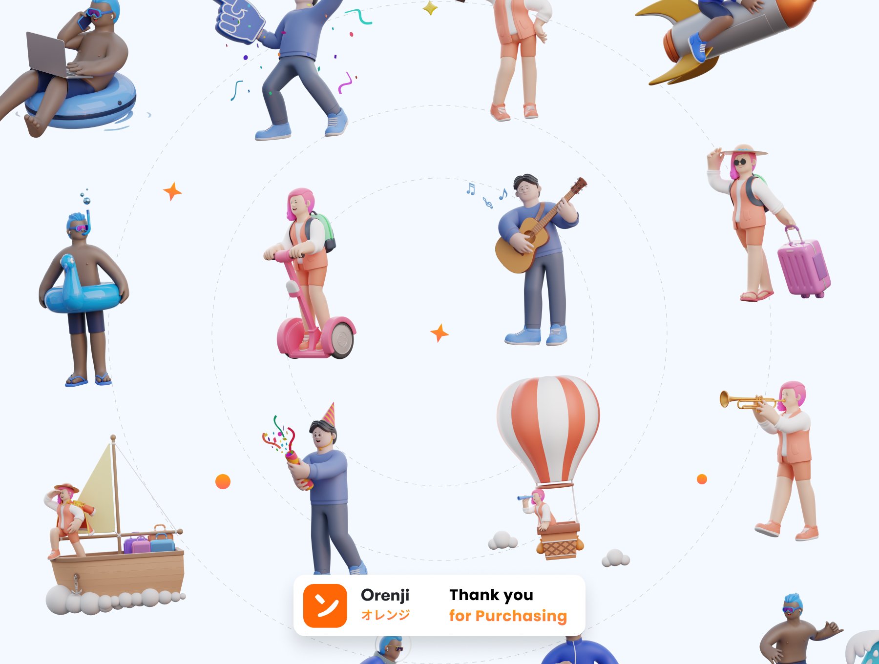 高质量三维渲染卡通度假游玩娱乐3D人物角色素材 Aisha – Holiday 3D Character Pack 图标素材 sucaiwan.com