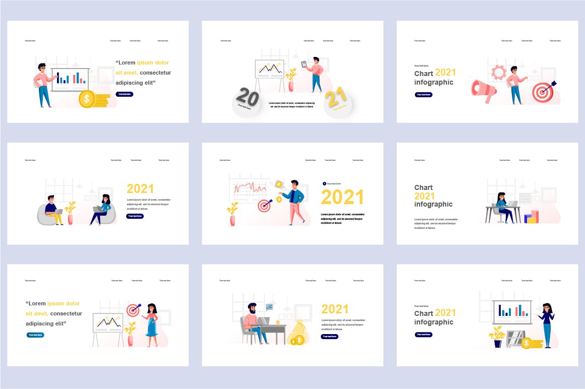 商业金融扁平插画数据可视化PPT动画幻灯片模板 Business Flat Illustration Powerpoint Template 幻灯图表 sucaiwan.com