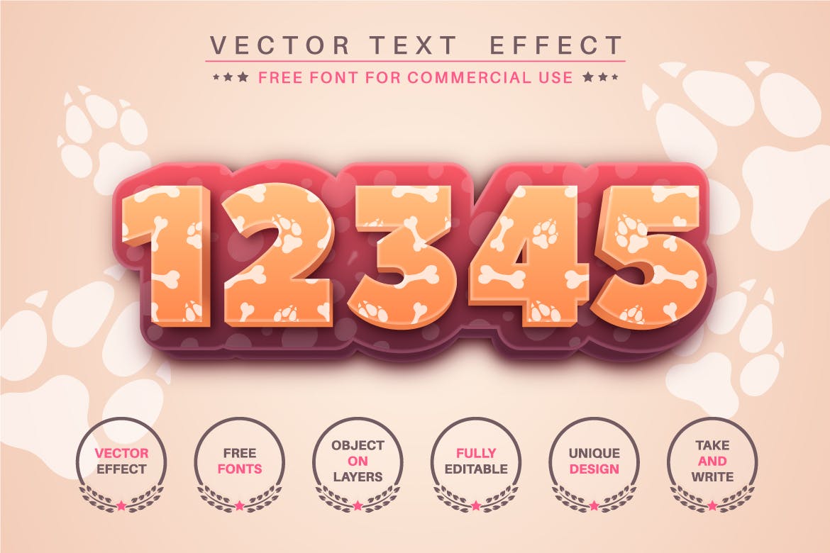 狗骨头脚印文字效果字体样式矢量素材 Big Dog – editable text effect, font style 图片素材 sucaiwan.com