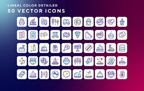 50枚国际食品主题彩色线条矢量图标 International food icons