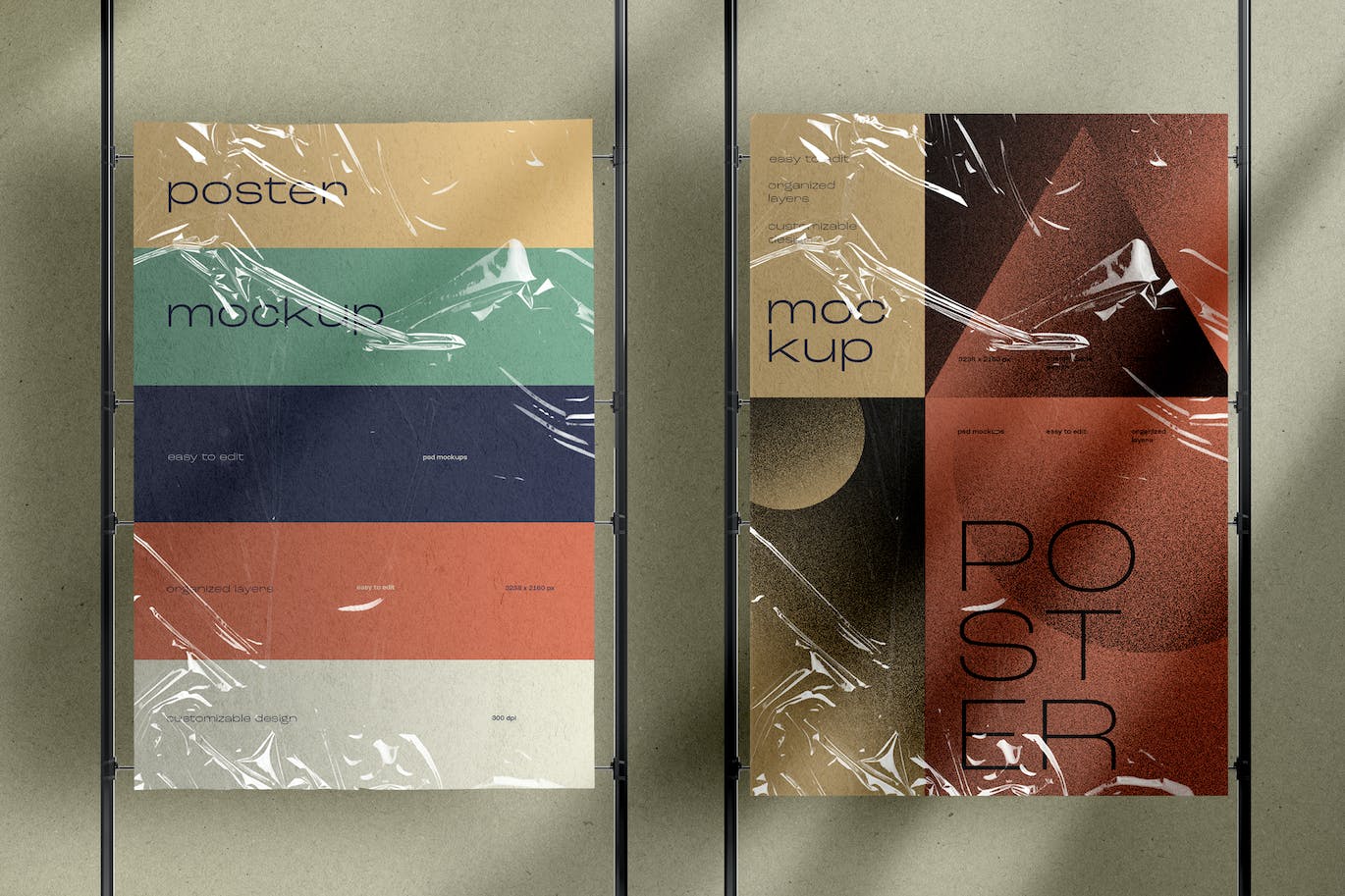 自然皱纹塑料膜逼真海报展示样机 Poster Mockups 样机素材 sucaiwan.com