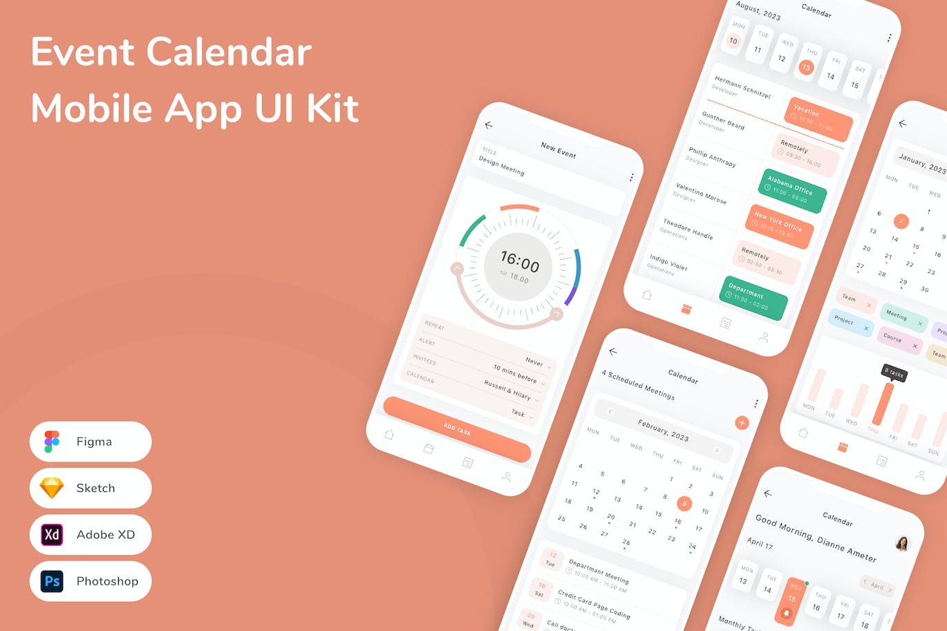 活动日历App应用程序UI工具包素材 Event Calendar Mobile App UI Kit APP UI sucaiwan.com