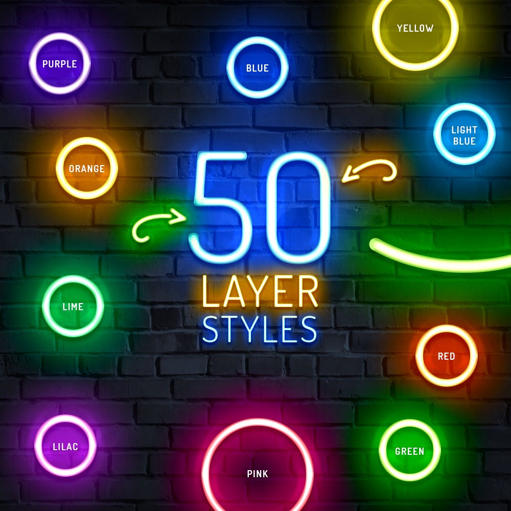 发光霓虹灯Photoshop图层样式 Neon Photoshop Layer Styles 图片素材 sucaiwan.com