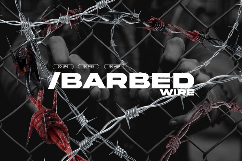 潮流酸性艺术街头服饰设计恐怖铁丝网PS笔刷PNG装饰素材 BARBED WIRE – TEXTURES 笔刷资源 sucaiwan.com