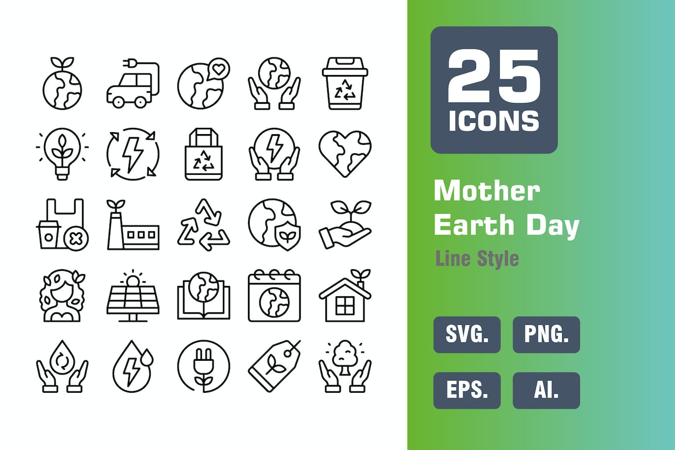 25个地球母亲日线条图标 Mother Earth Day Icon Pack in Line Style 图标素材 sucaiwan.com