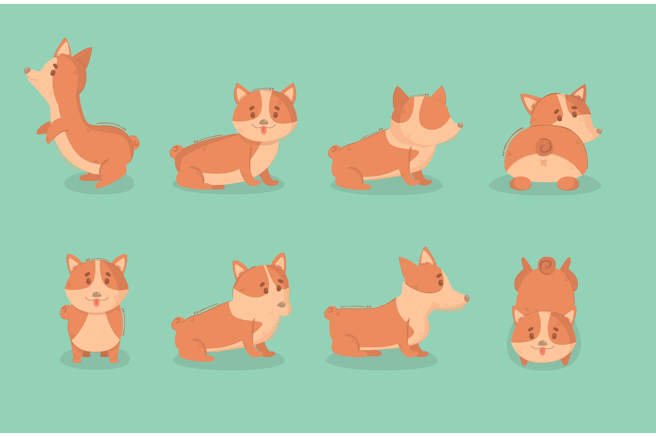 卡通威尔斯柯基犬小狗插画 Cartoon Welsh Corgi Dogs Illustration 图片素材 sucaiwan.com