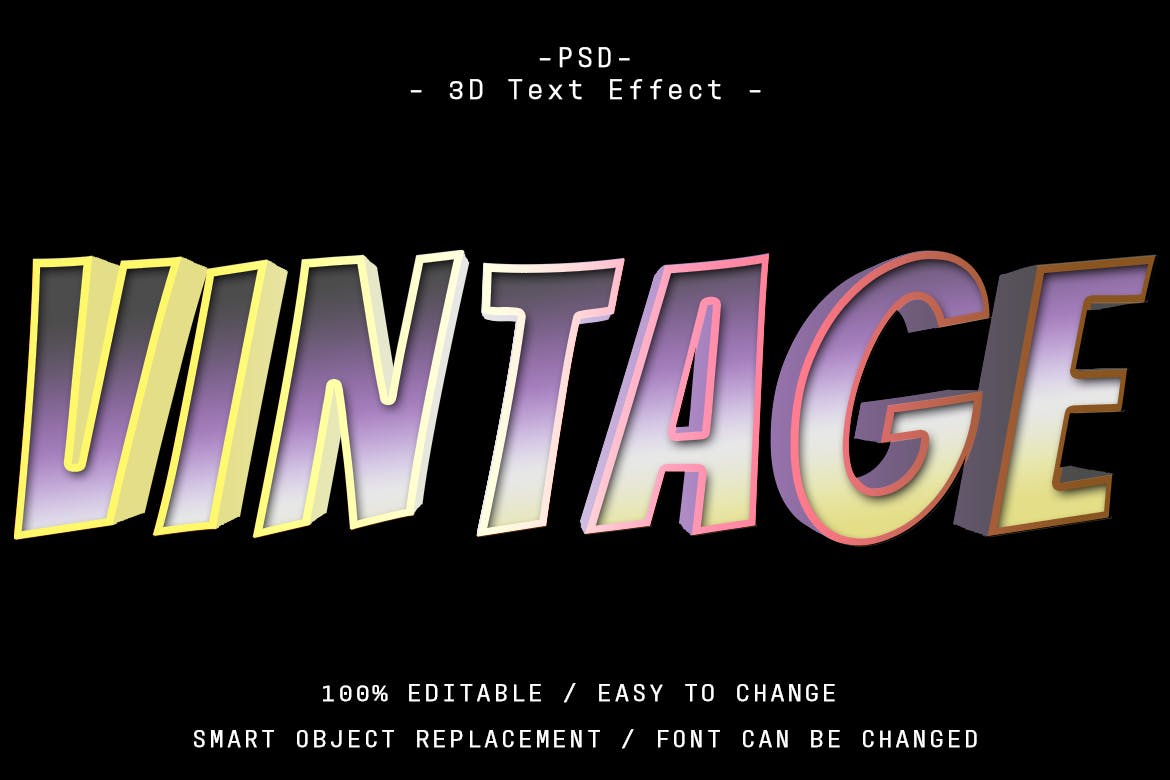 复古3D图层样式文字效果 6 Psd Vintage 3d Text Effect 插件预设 sucaiwan.com