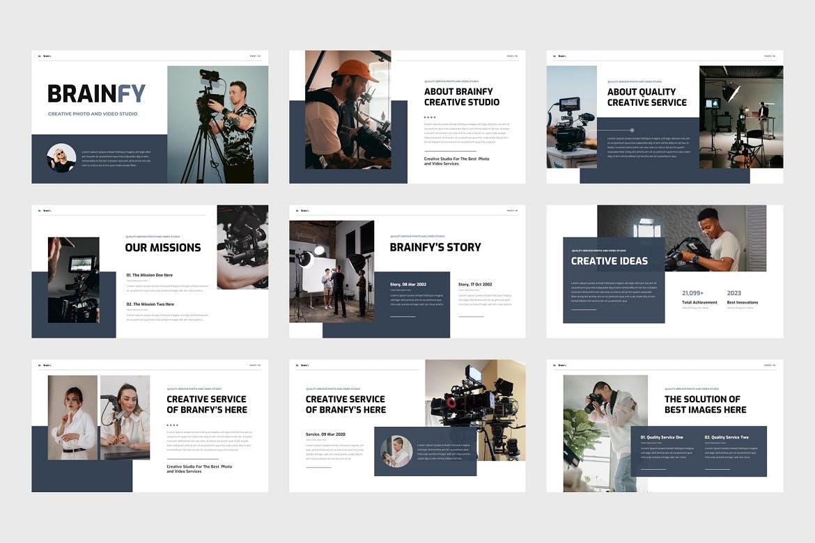 照片视频工作室谷歌幻灯片模板下载 Brainfy – Photo Video Studio Google Slides 幻灯图表 sucaiwan.com