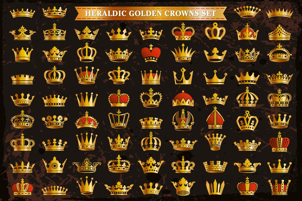76个金色皇冠图标&矢量剪影 76 Golden Royal Crowns Icons Vector Silhouettes 图标素材 sucaiwan.com