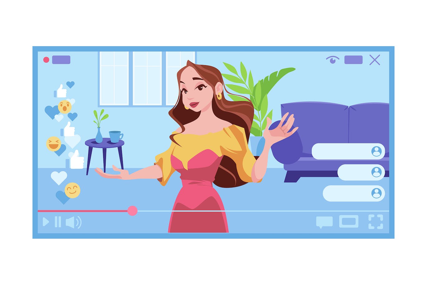 直播网红场景插画 Influencers Doing A Live Stream APP UI sucaiwan.com