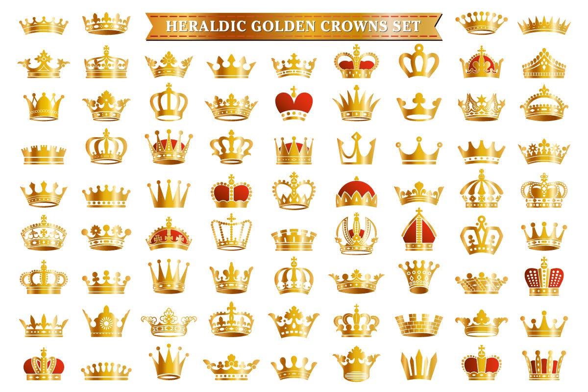 76个金色皇冠图标&矢量剪影 76 Golden Royal Crowns Icons Vector Silhouettes 图标素材 sucaiwan.com