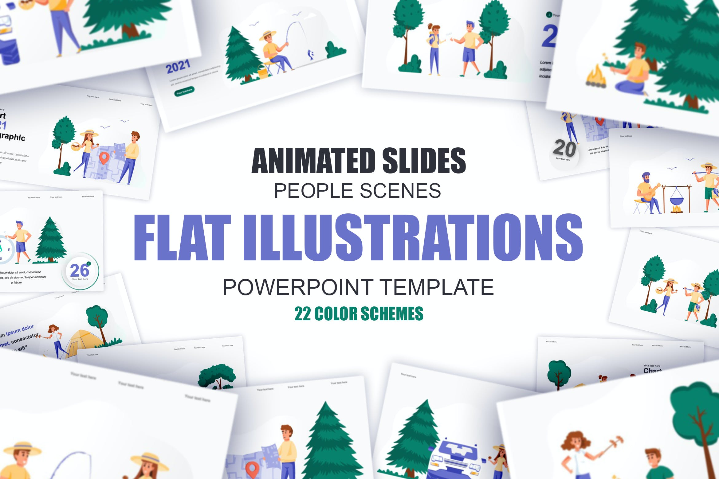 娱乐活动扁平插画数据可视化PPT动画幻灯片模板 Recreation Flat Illustration Powerpoint Template 幻灯图表 sucaiwan.com