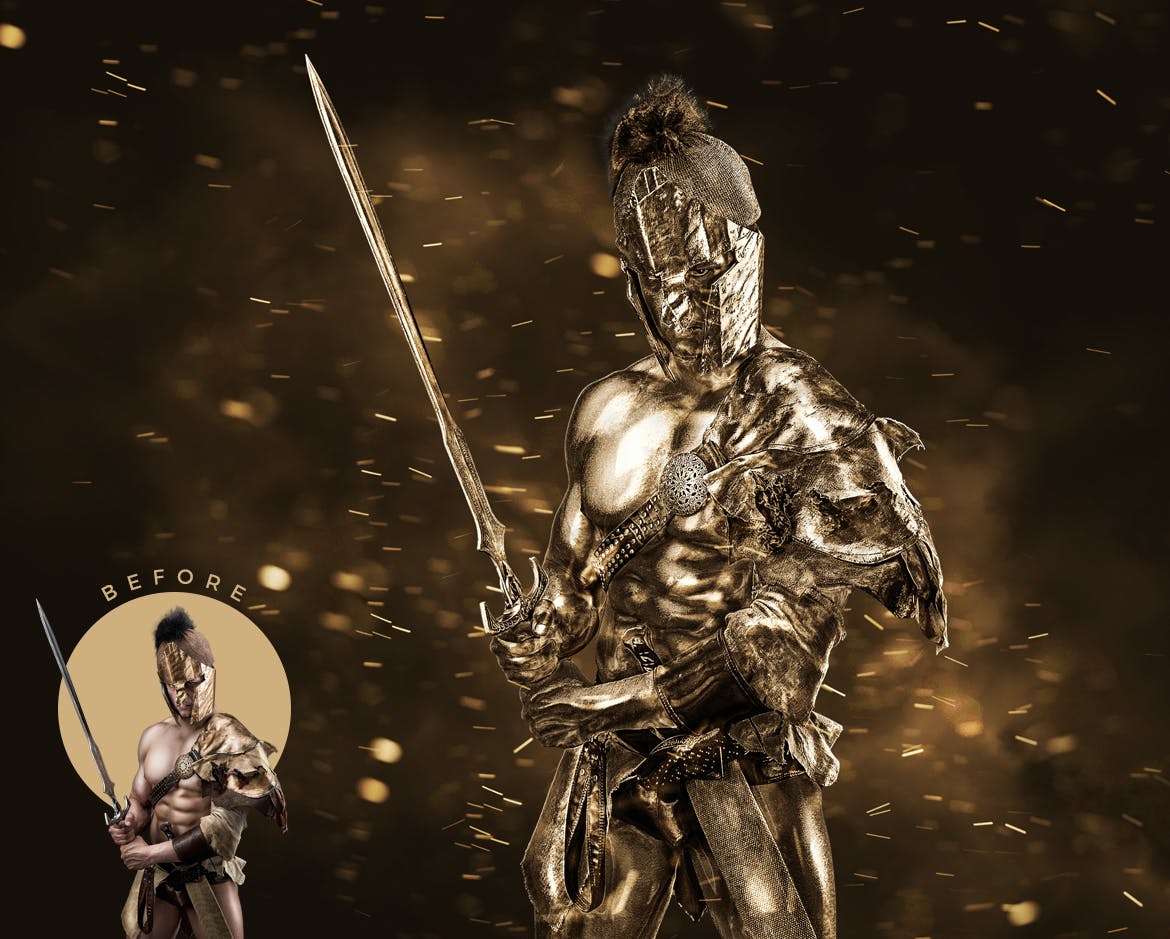 金色漆面效果照片处理PS动作 Gold Fantasy Photoshop Action 插件预设 sucaiwan.com