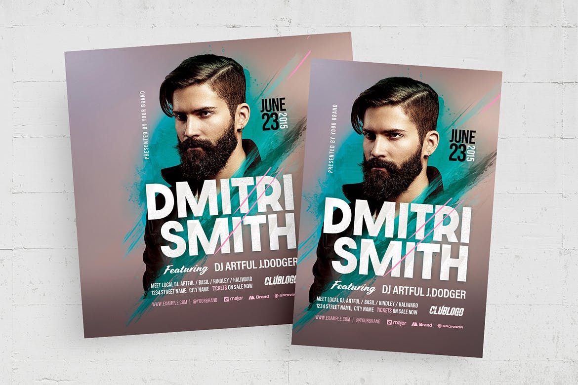 电音DJ派对传单设计 Electro DJ Party Flyer Template 设计素材 sucaiwan.com