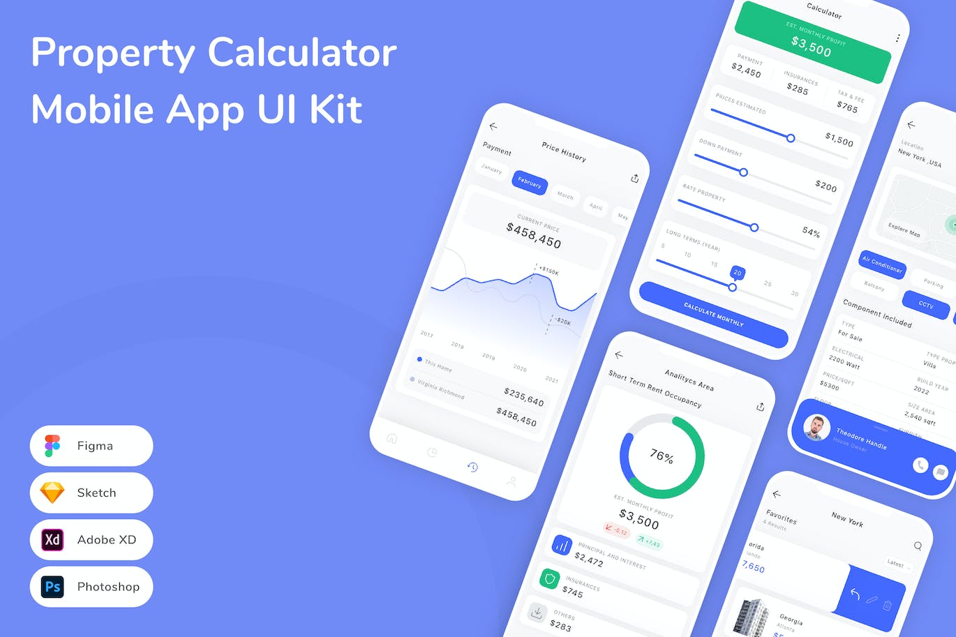 财产计算器App应用程序UI工具包素材 Property Calculator Mobile App UI Kit APP UI sucaiwan.com