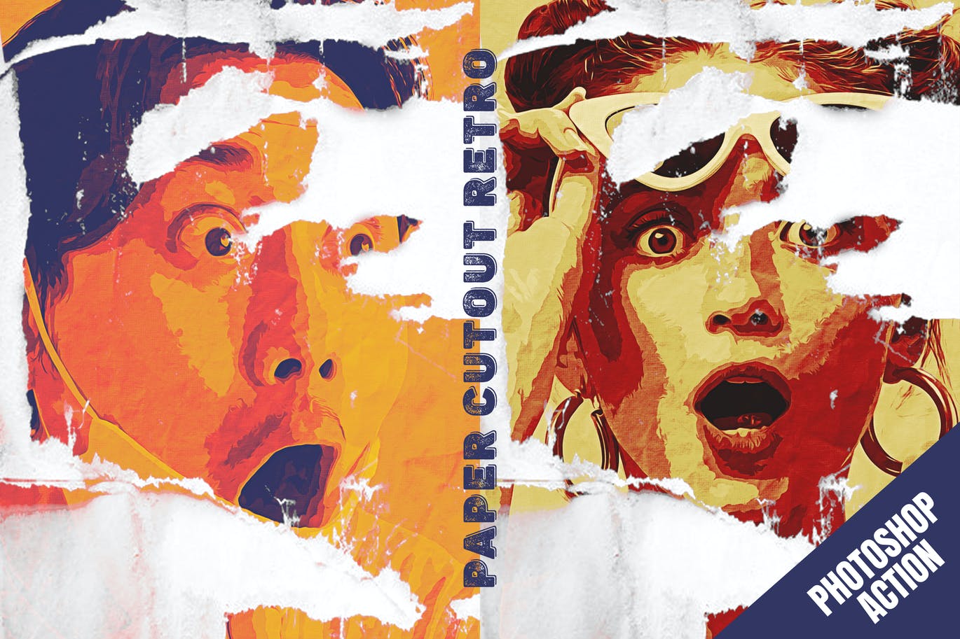 剪纸复古海报特效ps动作 Paper Cutout Retro Poster 插件预设 sucaiwan.com