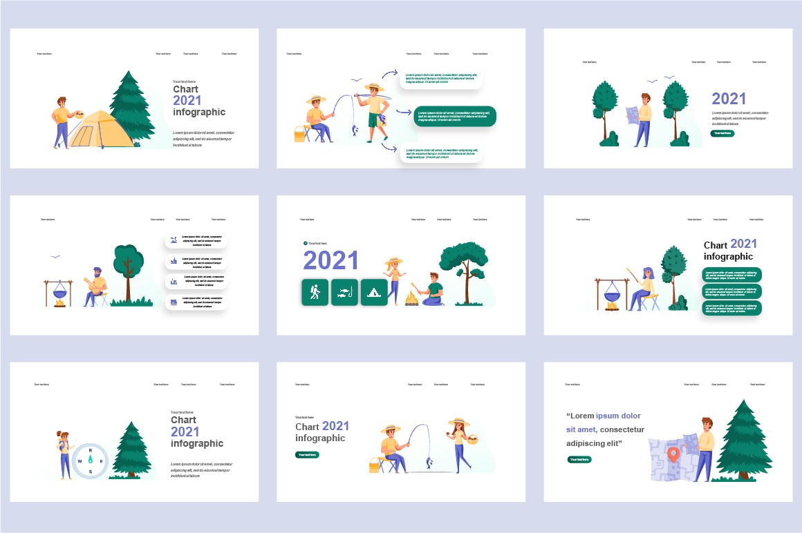 娱乐活动扁平插画数据可视化PPT动画幻灯片模板 Recreation Flat Illustration Powerpoint Template 幻灯图表 sucaiwan.com