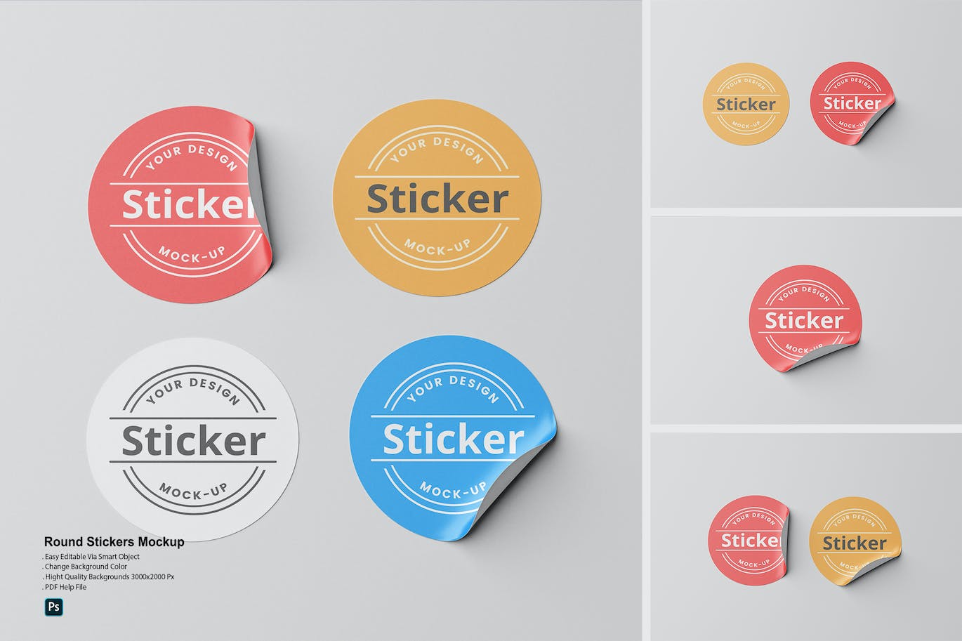 圆形贴纸Logo图案设计样机 Round Stickers Mockup 样机素材 sucaiwan.com