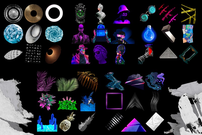 潮流炫酷赛博朋克风剪贴画PNG免抠图片设计素材 Collage Art PNG Textures Part 2 图片素材 sucaiwan.com