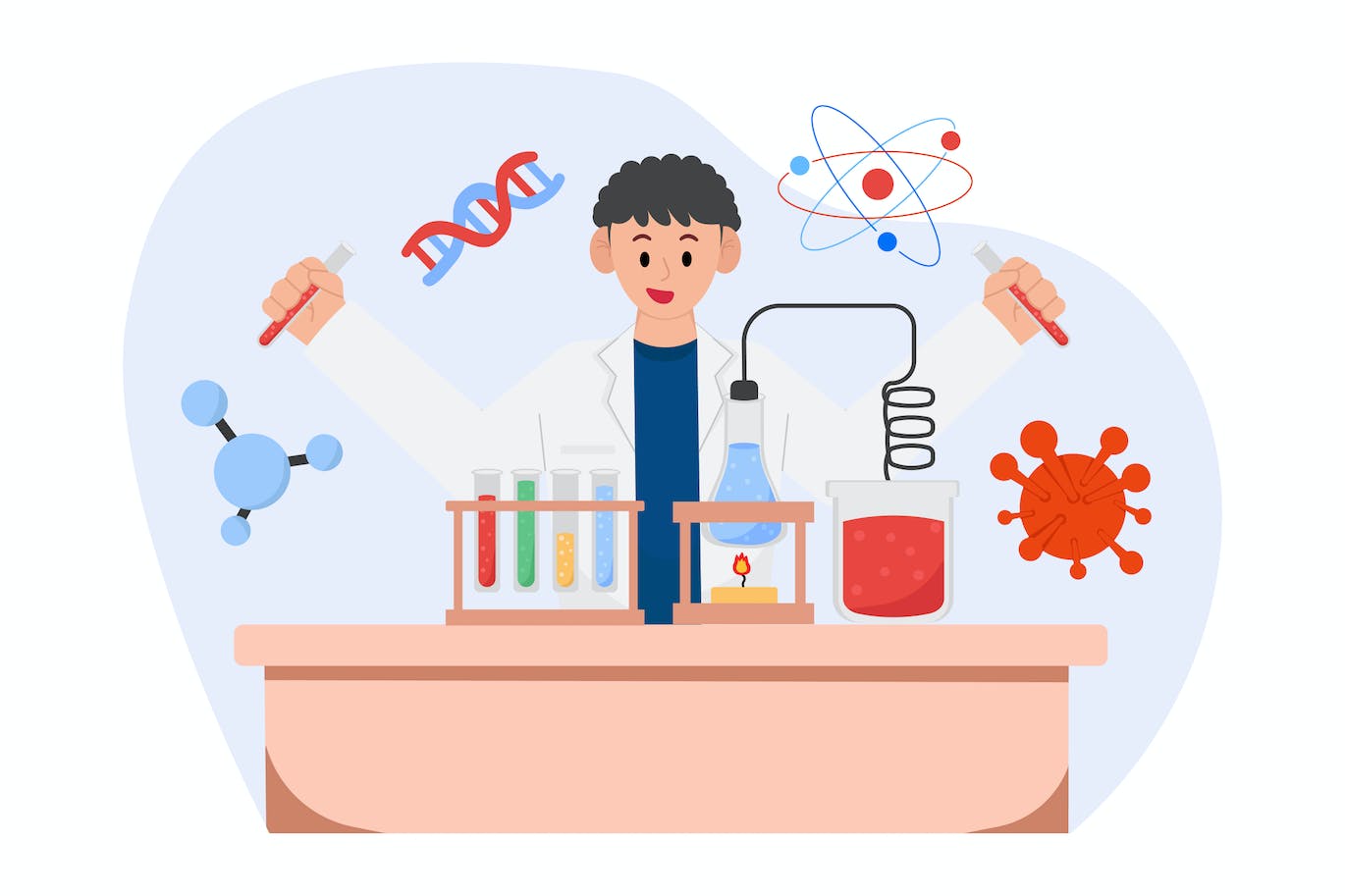 博士实验室工作场景矢量插画 Doctor’s Men Laboratory Illustration 图片素材 sucaiwan.com