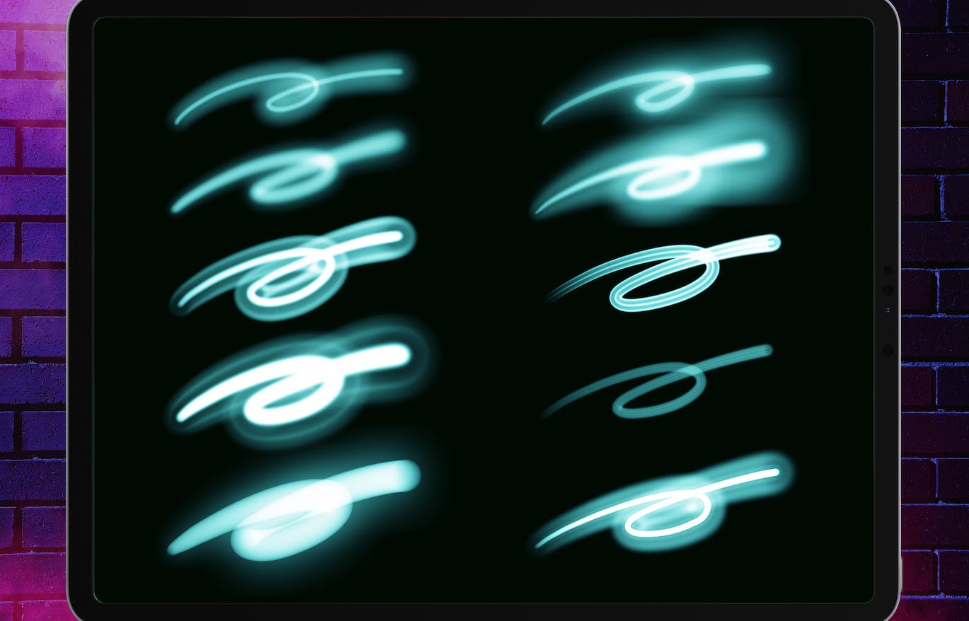 3D霓虹灯Procreate笔刷 Dans 3d Neon Brush 笔刷资源 sucaiwan.com