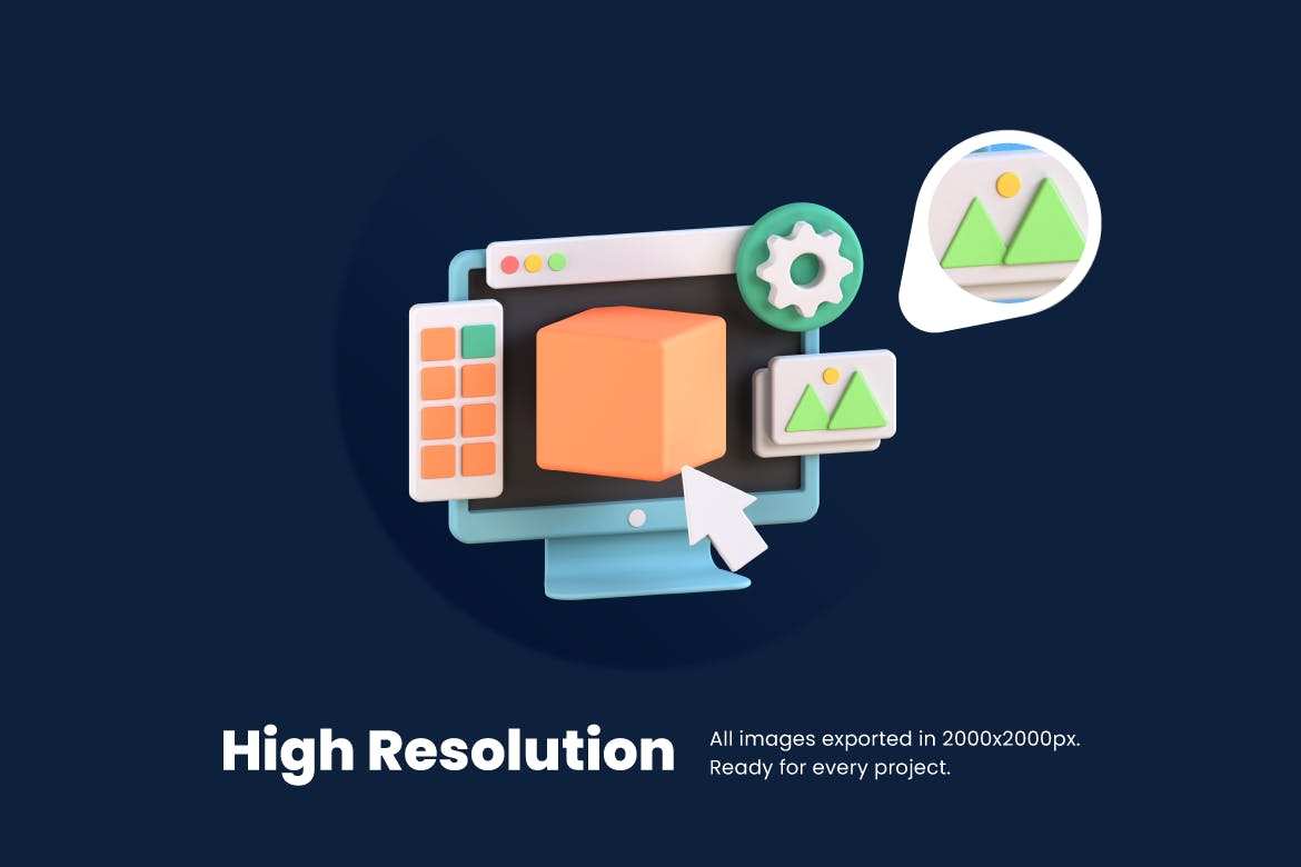 3D网页设计图标 3D Web Design Icons 图标素材 sucaiwan.com