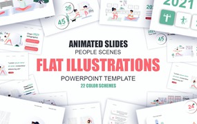 瑜伽扁平插画数据可视化PPT动画幻灯片模板 Yoga Flat Illustration Powerpoint Template