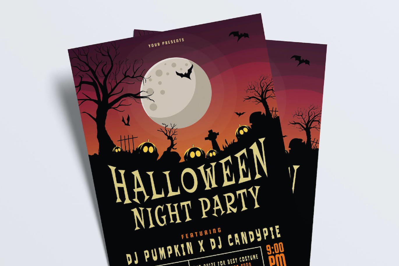万圣节之夜派对宣传单模板 Halloween Night Party Flyer Set 设计素材 sucaiwan.com