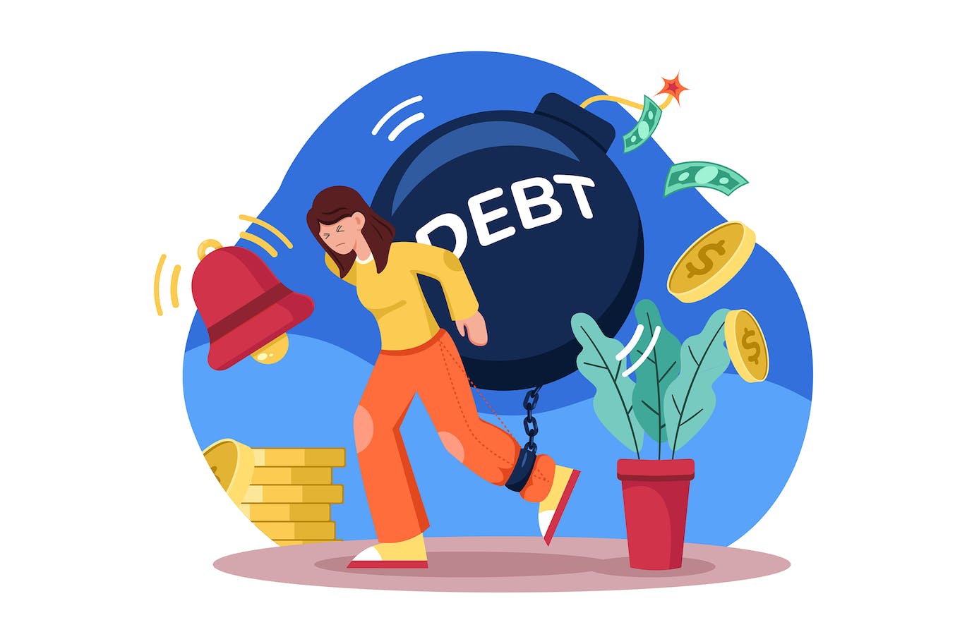 背负金融债务场景插画 Women With Financial Debt 图片素材 sucaiwan.com